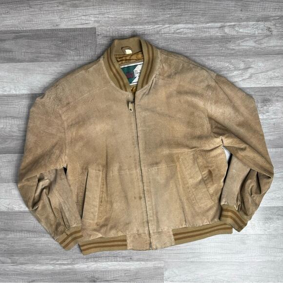 Vintage 90s Distressed Suede Bomber Jacket Grunge Pelle Primo - Picture 3 of 11